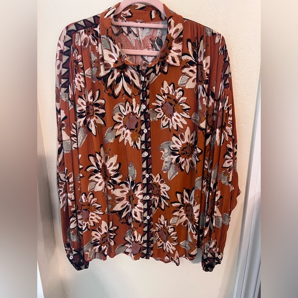 Free People Floral Blouse - Orange and Pink - Picture 3 of 8